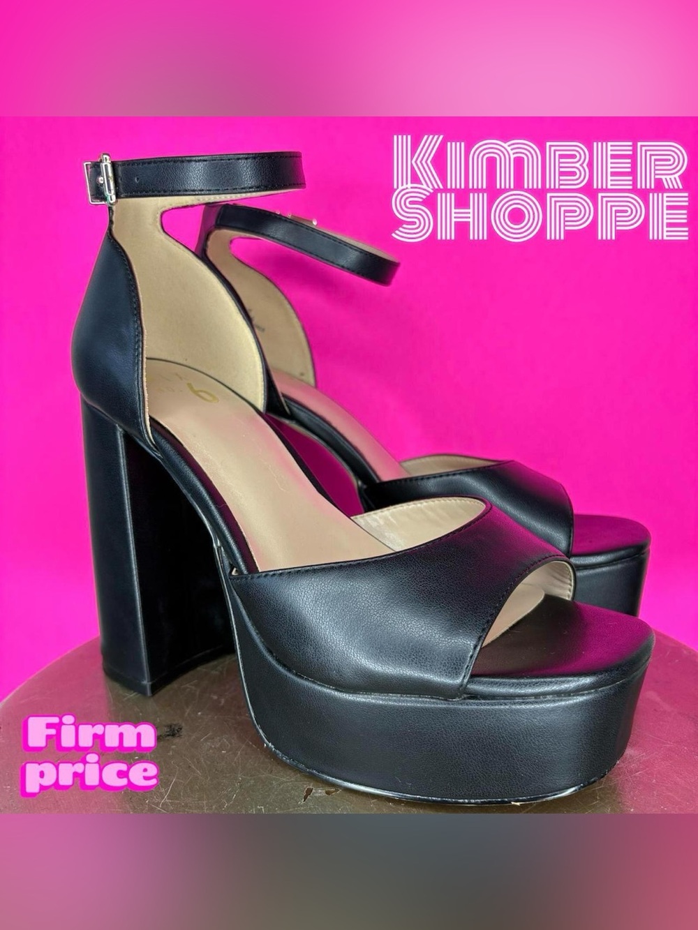 Mix No. 6 Vallie Black Faux Leather Chunky Platform Ankle Strap Sandal US 8.5